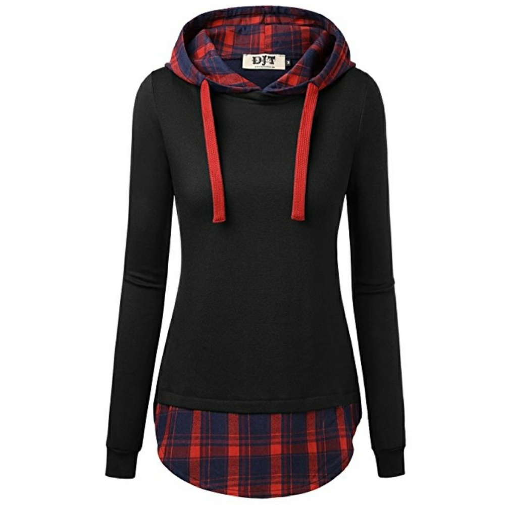 DJT Black Hoodie with Flannel detail